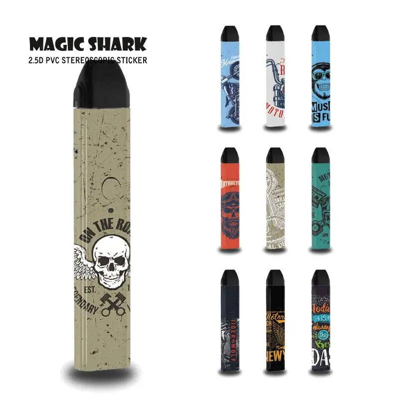 

Magic Shark Fashion Motorcycle Music is Fun Tiger Wolf Skull PVC Case Sticker Wrap Film Skin for Uwell Caliburn