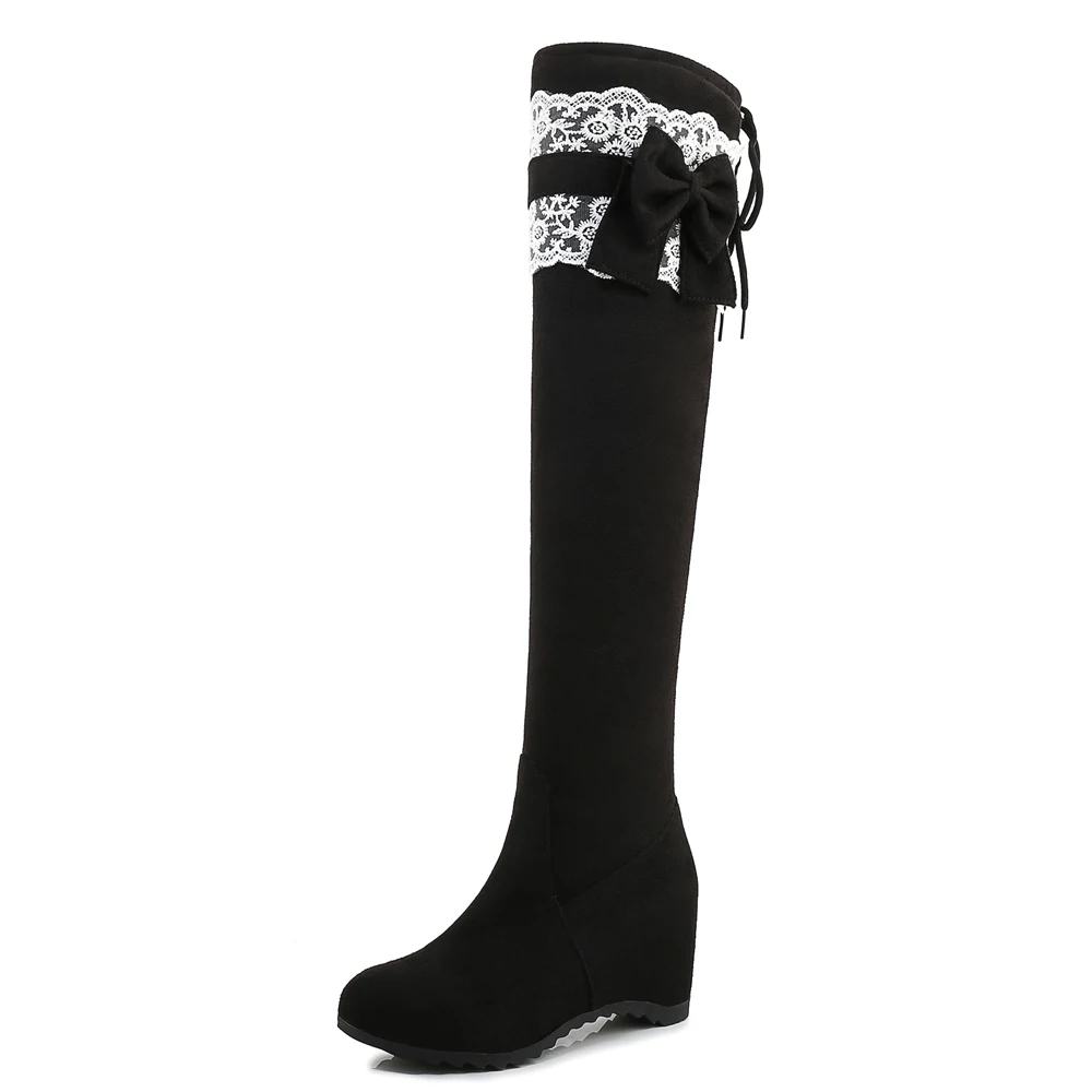 Wedge Detachable Bowknot Thick-Elastic Stretch Boots Inner Heightened Applique Frosted Stretch Cloth To Over The Knee Boots
Wedge Detachable Bowknot Thick-Elastic Stretch Boots Inner Heightened Applique Frosted Stretch Cloth To Over The Knee Boots