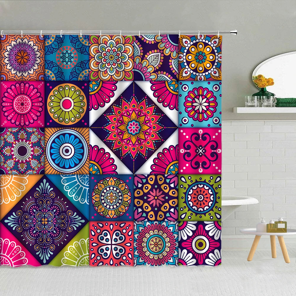 

3D Printing Vintage Ethnic Mandala Pattern Waterproof Shower Curtain Set Polyester Fabric High Quality Bath Curtains With Hooks