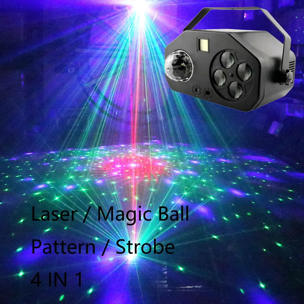 Laser Strobe Magic ball Pattern 4 IN 1 LED light laser light Stage Light multi-effect combination Party light Home entertainment
Laser Strobe Magic ball Pattern 4 IN 1 LED light laser light Stage Light multi-effect combination Party light Home entertainment