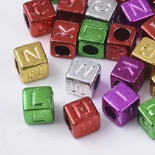 

500g Plated Acrylic Beads Cube with Random Initial Letter Mixed Color 6x6x6mm Hole: 3.5mm about 3840PCS /500g