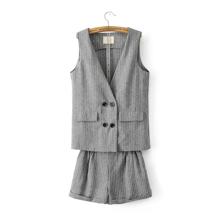 D-6644 V-neck Double Breasted Stripes Waistcoat + Elastic High-waisted Wide-Leg Shorts Women's
D-6644 V-neck Double Breasted Stripes Waistcoat + Elastic High-waisted Wide-Leg Shorts Women's