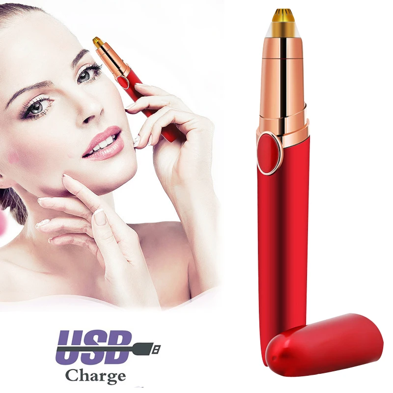 

Portable Professional Electric Eyebrow Trimmer Lipstick Epilator Brows Hair Remover Instant Painless Eyebrow Razor USB Recharge