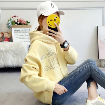 Hooded Sweatshirt Female 2019 Autumn&Winter Korean Solid Color Young Women Casual Letter Loose Velvet Thick Coat
Hooded Sweatshirt Female 2019 Autumn&Winter Korean Solid Color Young Women Casual Letter Loose Velvet Thick Coat