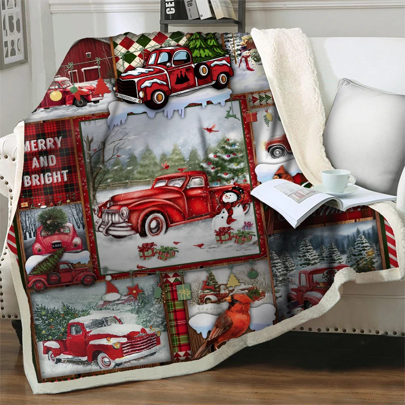 

Sherpa Throw Blanket Red Truck 3D Print Soft Warm Flannel Fleece Plush Bedspread Quilts Sofa Merry Christmas Decor New Year Gift