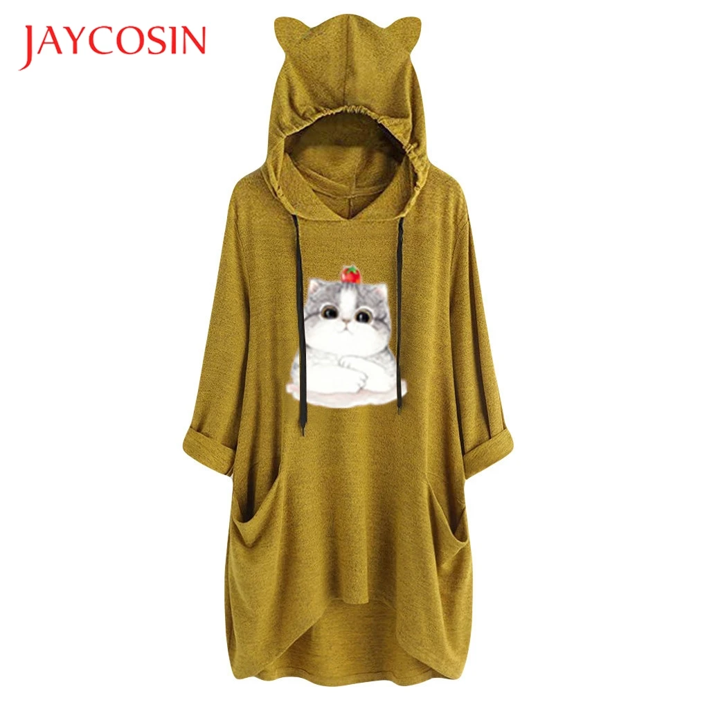 JAYCOSIN Top T Shirt Women tshirt Casual Hooded Long Sleeves Cat Ear Pocket Shirt Irregular kawaii clothes Top femme t-shirt 823 
JAYCOSIN Top T Shirt Women tshirt Casual Hooded Long Sleeves Cat Ear Pocket Shirt Irregular kawaii clothes Top femme t-shirt 823