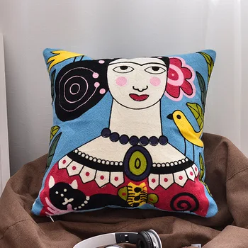 Embroidery Cushion Cover Cotton Abstract Portrait Colorful Decorative Pillows For Sofa Seat Throw Pillow Cover Blue 45X45 Cojins 
Embroidery Cushion Cover Cotton Abstract Portrait Colorful Decorative Pillows For Sofa Seat Throw Pillow Cover Blue 45X45 Cojins