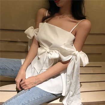 Women Lace Strap Tops Sweet Solid Sleeveless Slash Neck Ladies Chiffon Top Summer Off Shoulder Female Sweet Bow Lace Up Tops 
Women Lace Strap Tops Sweet Solid Sleeveless Slash Neck Ladies Chiffon Top Summer Off Shoulder Female Sweet Bow Lace Up Tops
