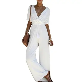 Fashion OL Lady Solid Color Deep V Neck Solid Color Short Sleeve Elastic Waist Wide Leg Jumpsuits Sexy women jumpsuit
Fashion OL Lady Solid Color Deep V Neck Solid Color Short Sleeve Elastic Waist Wide Leg Jumpsuits Sexy women jumpsuit
