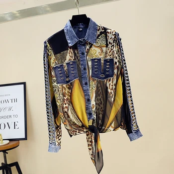 Leopard Jean Patch Shirt Female Chiffon Lace Up Bow Long Sleeve Oversize Blouse Hollow Out Top Women Fashion Clothing LT398S30 
Leopard Jean Patch Shirt Female Chiffon Lace Up Bow Long Sleeve Oversize Blouse Hollow Out Top Women Fashion Clothing LT398S30