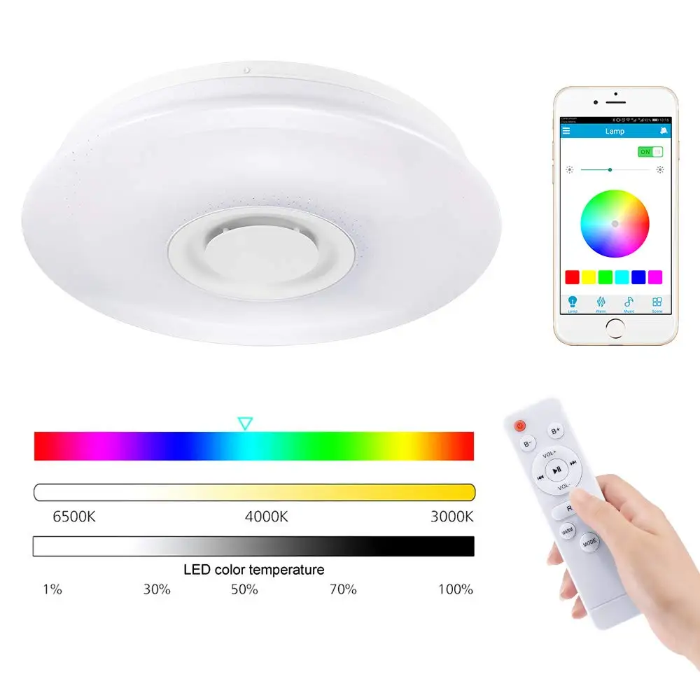 HOT Music Led Ceiling Light Lamp 60W Rgb Flush Mount Round Starlight Music With Bluetooth Speaker Dimmable Color Changing Light
HOT Music Led Ceiling Light Lamp 60W Rgb Flush Mount Round Starlight Music With Bluetooth Speaker Dimmable Color Changing Light