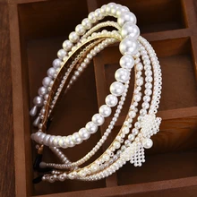 Nuevo lujo gran perla diadema Lazo de la mujer de aros de pelo accesorios joyería de moda accesorios para el cabello para mujer(China)