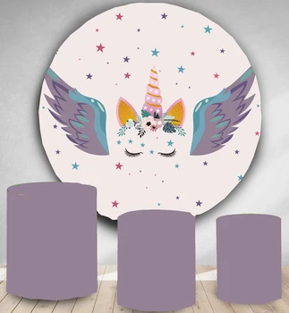 

Round Panel circle background unicorn themed wing stars kids Birthday party decor baby shower candy dessert table banner