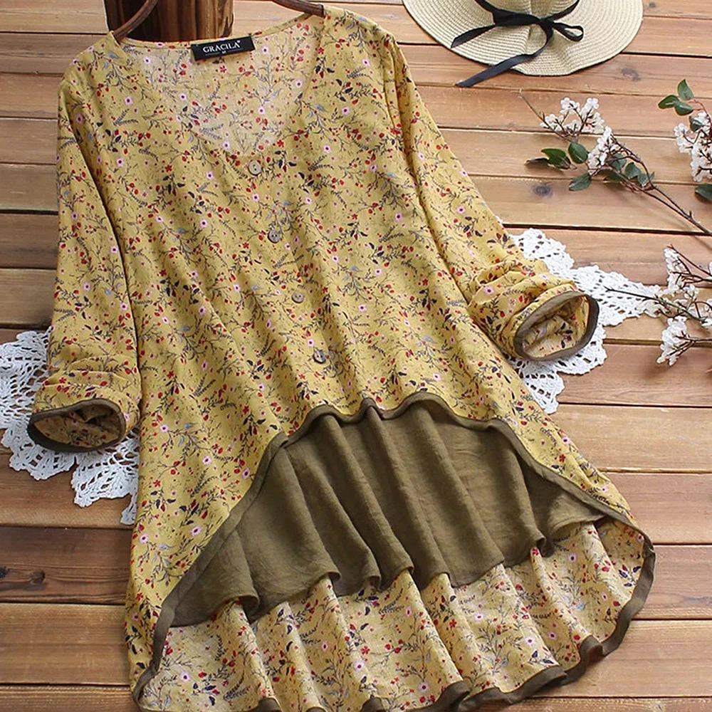 Vintage Floral Print V Neck Women Blouse Half Sleeve Asymmetrical Hem Shirt Cotton Linen Button White Plus Size Lady Blusas D30
Vintage Floral Print V Neck Women Blouse Half Sleeve Asymmetrical Hem Shirt Cotton Linen Button White Plus Size Lady Blusas D30