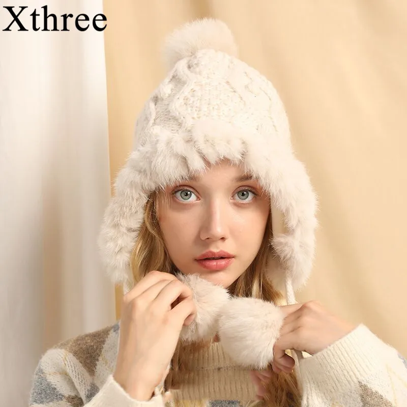 Xthree Ear Flap Cap Winter Hat Women's Hat Warm Kitted Hat with Rabbit Fur cap Trapper Cap With Pom Pom Bomber Hats
Xthree Ear Flap Cap Winter Hat Women's Hat Warm Kitted Hat with Rabbit Fur cap Trapper Cap With Pom Pom Bomber Hats