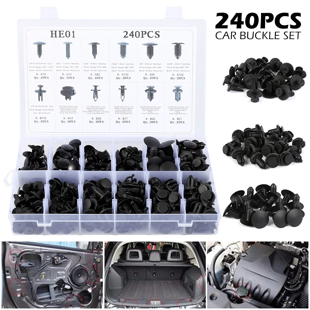 240Pcs Car Push Retainer Kit Clip Panel Body Interior Assortment Set with Fastener Remover Fit for GM Ford Toyota Honda Chrysler
240Pcs Car Push Retainer Kit Clip Panel Body Interior Assortment Set with Fastener Remover Fit for GM Ford Toyota Honda Chrysler