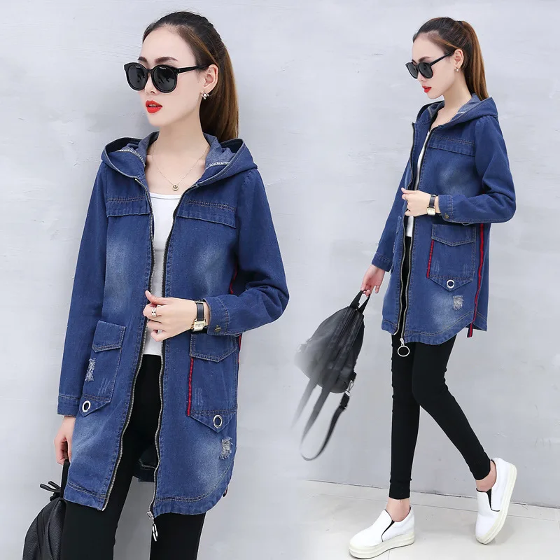 Photo Shoot Women's Mid-length Jeans Coat Autumn Clothing Korean-style Versitile Fashion Long Sleeve Hooded Wind Coat Tops
Photo Shoot Women's Mid-length Jeans Coat Autumn Clothing Korean-style Versitile Fashion Long Sleeve Hooded Wind Coat Tops