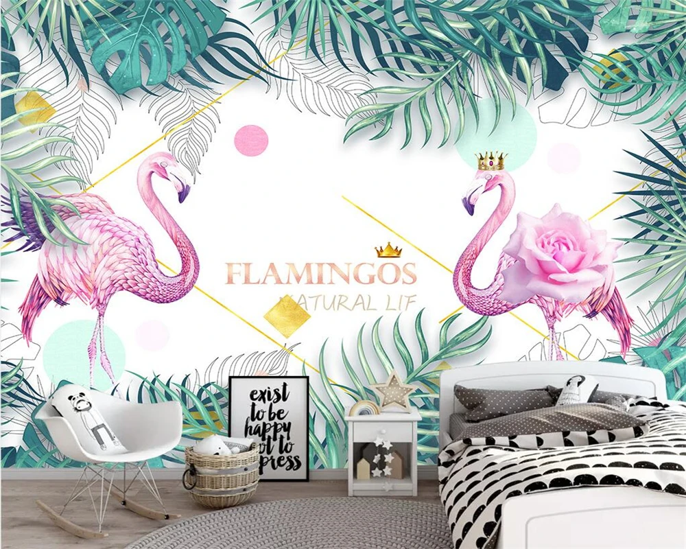 

beibehang Customized modern wall papers home decor new tropical plant flamingo nordic bedroom living room background wallpaper