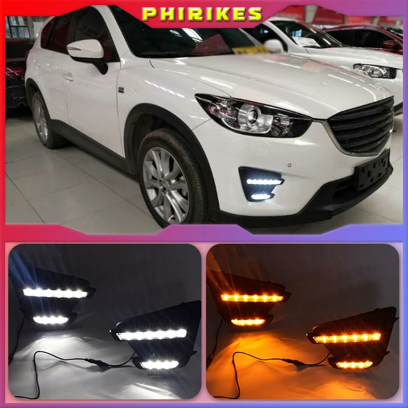 

1Pair DRL For Mazda cx-5 cx5 2012 2013 2014 2015 2016 led daytime running light turn signal yellow 12V fog lamp