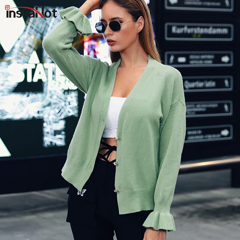 InstaHot 4 Colors Casual Cardigans Women Ruffles Sleeve Autumn Winter V-nekc Single Breasted Stitching Outwear Sweater Cardigan
InstaHot 4 Colors Casual Cardigans Women Ruffles Sleeve Autumn Winter V-nekc Single Breasted Stitching Outwear Sweater Cardigan