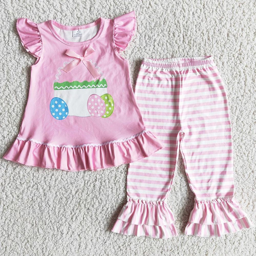 

RTS Boutique Baby Girl Clothes Ruffle Outfits Easter Fashion Kids Clothes Girls Set Milk Silk Pink Cute Girls Clothing Wholesale