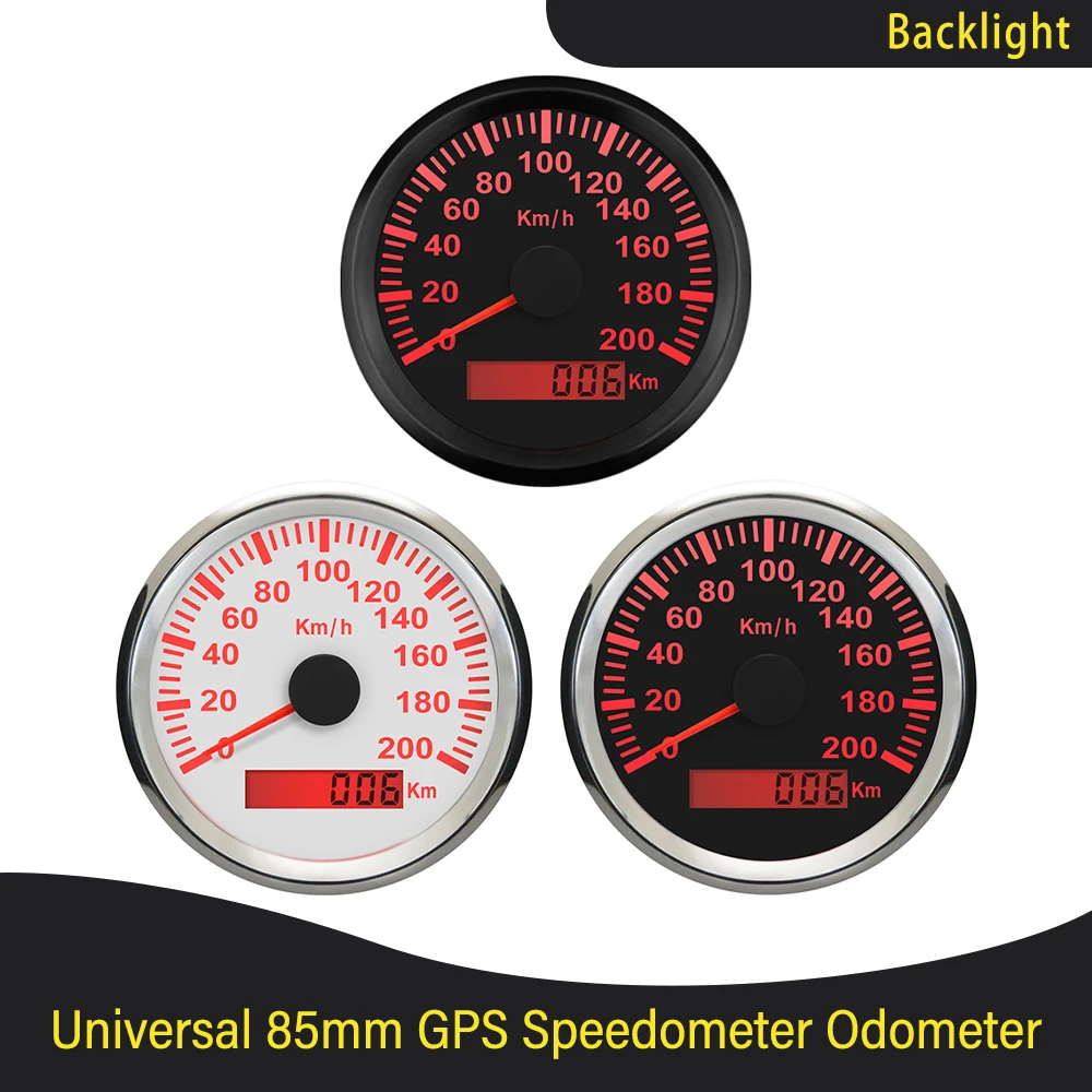 

Marine Universal 85mm GPS Speedometer 120km/h 200km/h Speed Gauge Odometer with Red Backlight for UTV Motorcycle Boat 12V 24V