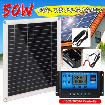 50W 12V/5V Solar Panel+10/20/30A/50A Controller Dual USB Output Solar Cells Poly Solar Panel for Outdoor Battery Charger 
50W 12V/5V Solar Panel+10/20/30A/50A Controller Dual USB Output Solar Cells Poly Solar Panel for Outdoor Battery Charger