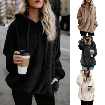 Women Hooded Sweatshirt Coat Winter Warm Wool Zipper Pockets Cotton Coat Outwear 
Women Hooded Sweatshirt Coat Winter Warm Wool Zipper Pockets Cotton Coat Outwear