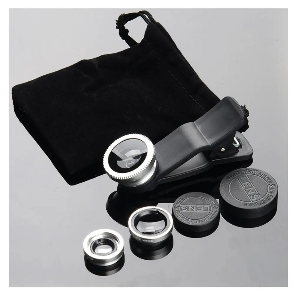 Mobile Phone Camera Lens Kit Fish Eye Lens + 2 in1 Macro Lens& Super Wide Angle Lens with Black Universal Phone Clip
Mobile Phone Camera Lens Kit Fish Eye Lens + 2 in1 Macro Lens& Super Wide Angle Lens with Black Universal Phone Clip