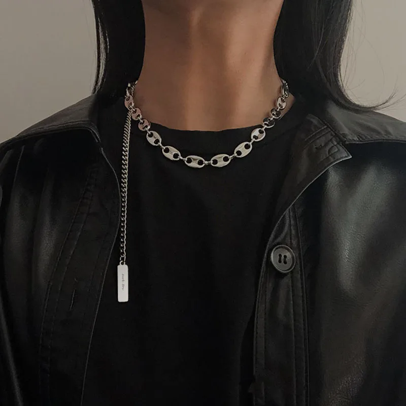 HUANZHI-2020-New-Hip-Hop-Punk-Stainless-Steel-Pig-Nose-Silver-Color-Double-Layer-Chain-Tassel (2)