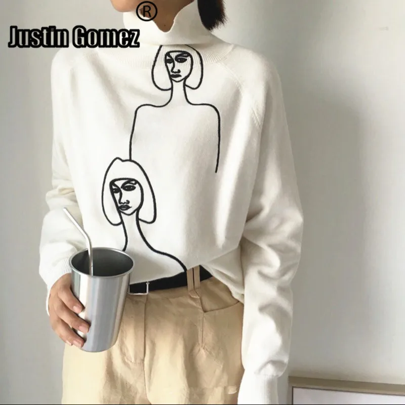 Autumn Winter 2019 New Items Turtleneck Abstract People Print Irregular Ladies Sweater Loose Pullover Knitted Sweater For Women
Autumn Winter 2019 New Items Turtleneck Abstract People Print Irregular Ladies Sweater Loose Pullover Knitted Sweater For Women