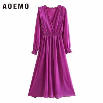 AOEMQ Dress Women Elegant Fashion In Spring V-Neck Solid Lady Dress Long Sleeve With Lantern Office Minimalist Vestidos 
AOEMQ Dress Women Elegant Fashion In Spring V-Neck Solid Lady Dress Long Sleeve With Lantern Office Minimalist Vestidos