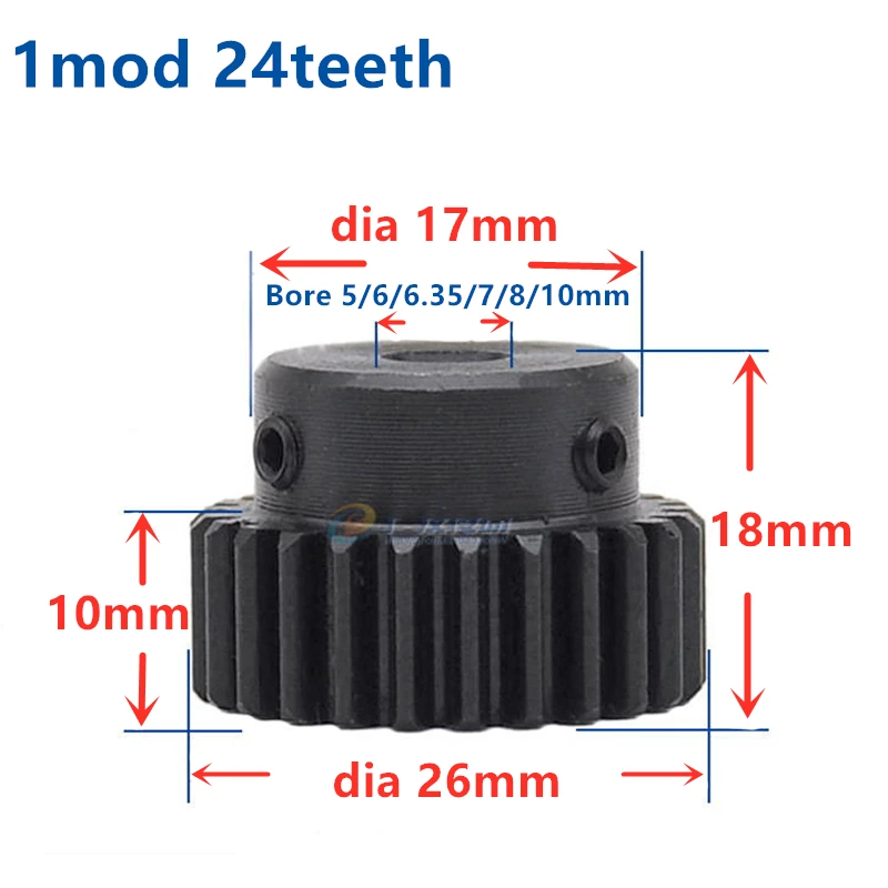 1pc Spur Gear pinion 24T 24Teeth Mod 1 M=1 Width 10mm Bore 6mm 8mm 10mm Right Teeth 45# steel cnc gear transmission RC Car tank
1pc Spur Gear pinion 24T 24Teeth Mod 1 M=1 Width 10mm Bore 6mm 8mm 10mm Right Teeth 45# steel cnc gear transmission RC Car tank