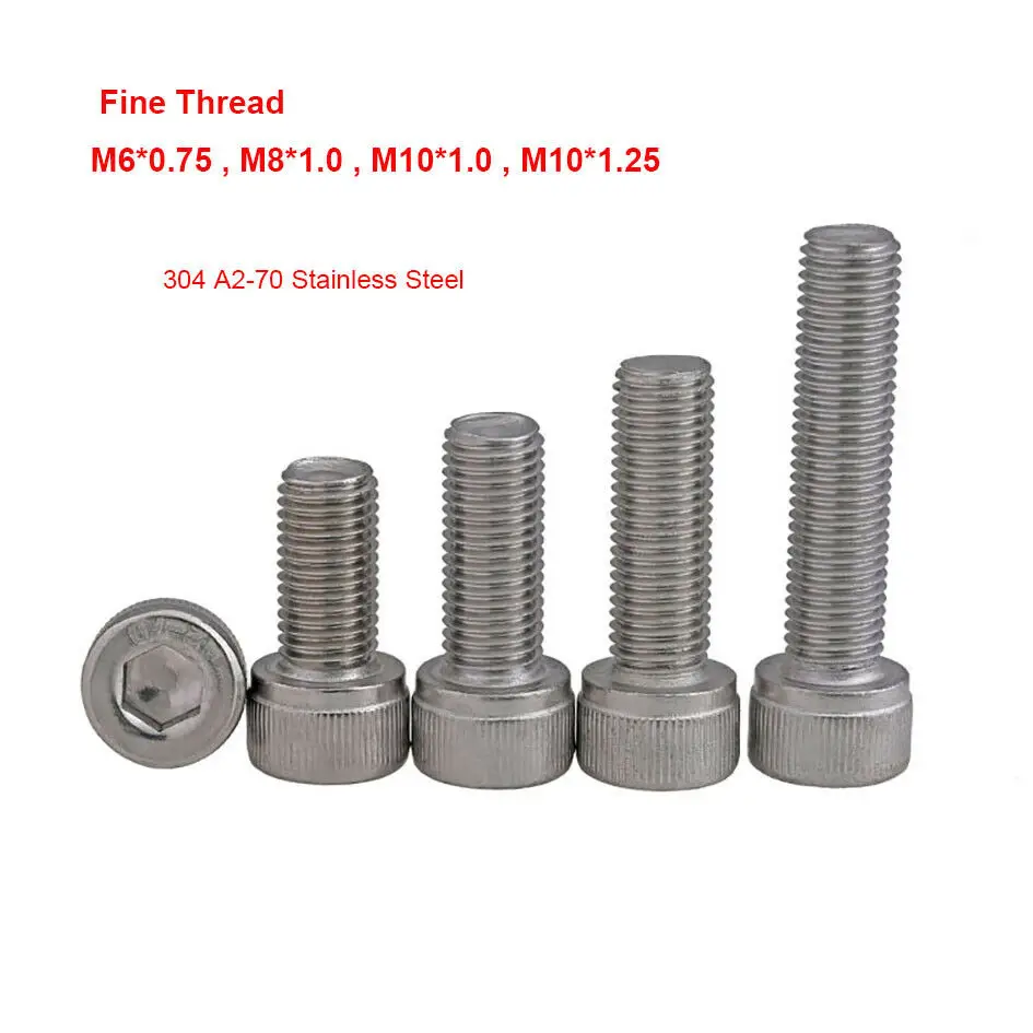 

M10x1.25x16mm DIN912 Fine Thread Hexagon Hex Socket Cap Head Screws 304 Stainless Steel Allen Bolts