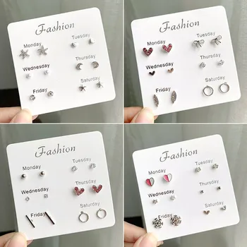 6 Pairs Stud Earrings for Women Stars Heart Crystal Cute Earrings Set Fashion Jewelry Monday To Saturday Earring Brincos
6 Pairs Stud Earrings for Women Stars Heart Crystal Cute Earrings Set Fashion Jewelry Monday To Saturday Earring Brincos
