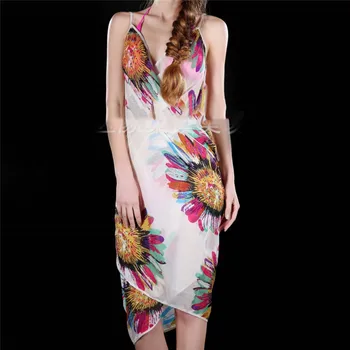 Printed Cover-ups Sexy Beach Dress Women Halter Sling Chiffon Beach Towel Bikini Wrap Pareo Skirts Open-Back Swimwear
Printed Cover-ups Sexy Beach Dress Women Halter Sling Chiffon Beach Towel Bikini Wrap Pareo Skirts Open-Back Swimwear