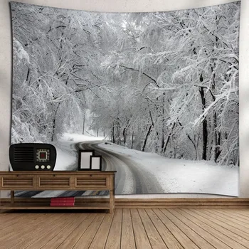 

Forest Christmas Tapestry Decor Snowy Trees Wooded Scenery Frosty Design Winter Dorm Room Wall Living Bedroom For Hanging