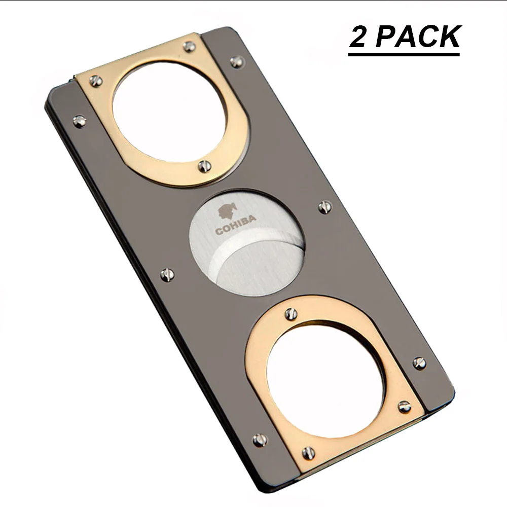 2PCS COHIBA Double Blades Stainless Steel Gold Plated Cigar Cutter Pocket Gadgets Zigarre Cutter Knife Cuban Cigars Scissors
2PCS COHIBA Double Blades Stainless Steel Gold Plated Cigar Cutter Pocket Gadgets Zigarre Cutter Knife Cuban Cigars Scissors