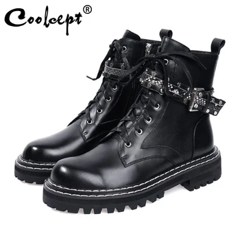Coolcept Women Ankle Boots Genuine Leather Winter Flats Shoes Women Metal Chain Buckle Lace Up Zipper Gothic Boots Size 34-42
Coolcept Women Ankle Boots Genuine Leather Winter Flats Shoes Women Metal Chain Buckle Lace Up Zipper Gothic Boots Size 34-42