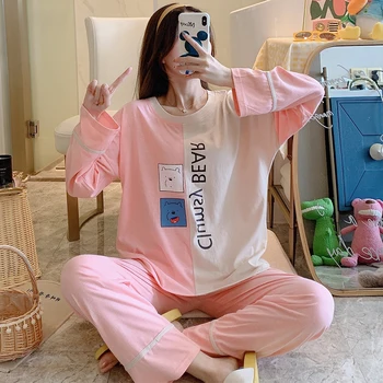 Long Sleeve Long Pants Sleepwear Fashion Style Casual Woman Clothes Pajamas Set Pj Set Crew Neck Spring Autumn Flower Printing 
Long Sleeve Long Pants Sleepwear Fashion Style Casual Woman Clothes Pajamas Set Pj Set Crew Neck Spring Autumn Flower Printing