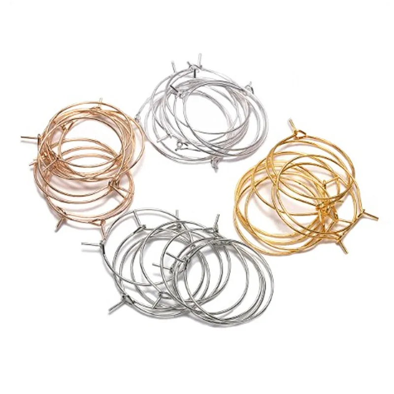 

50pcs/lot 20 25 30 35 mm Silver KC Gold Hoops Earrings Big Circle Ear Wire Hoops Earrings Wires For DIY Jewelry Making Supplies