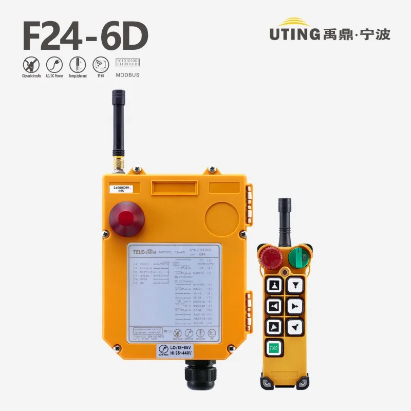 

Nice UTING CE FCC F24-6D Industrial Wireless Radio 6 Double Speed Buttons Remote Control (1 Transmitter+1 Receiver) for Crane