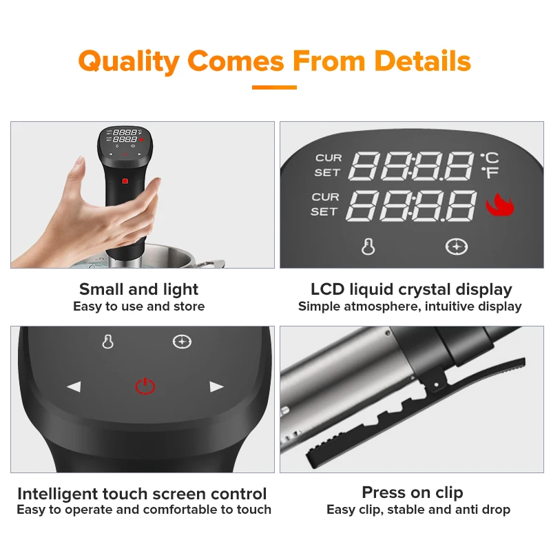 Cooker Thermal Immersion Circulator Machine with Large Digital LCD Display Time and Temperature Control 1800W Sous Vide Cooker Thermal Immersion Circulator Machine with Large Digital LCD Display Time and Temperature Control 1800W Sous Vide