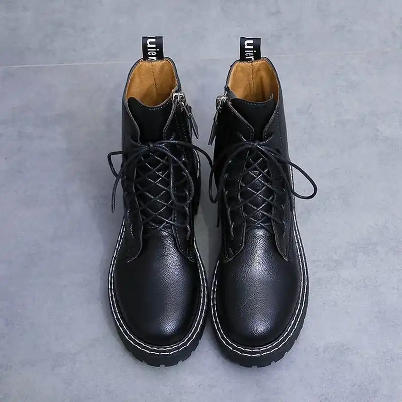 womens black lace up flat boots