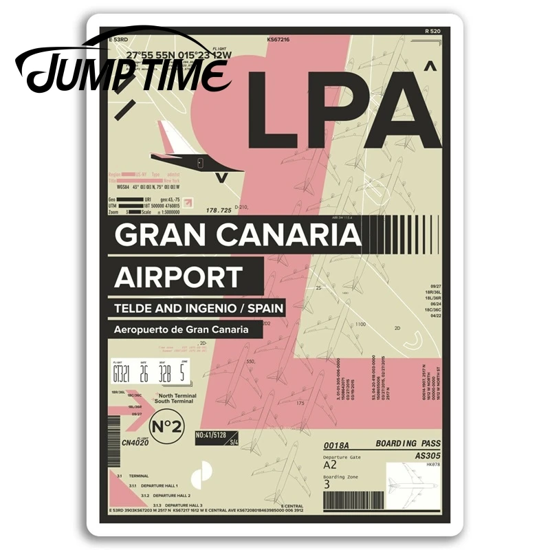 Jump Time for LPA Gran Canaria Airport Vinyl Stickers Spain Travel Sticker Bumper Decals Waterproof Car Accessories
Jump Time for LPA Gran Canaria Airport Vinyl Stickers Spain Travel Sticker Bumper Decals Waterproof Car Accessories