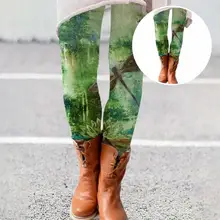 

Stylish Bottoming Pants 3D Visual Effect Close-Fitting Green Landscape Print Bottoming Pants Women Leggings Leggings