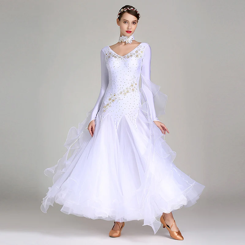 

White Red Ballroom Dance Dress Women's Competition Modern Dance Clothes Standard Waltz Tango Party Stage Performance Costumes