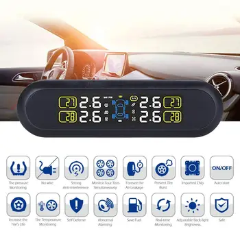 T5WI Solar Power Wireless Car TPMS Tire Pressure Monitoring System HD Digital LCD Display Auto Alarm tool W/ 4 External Sensor
T5WI Solar Power Wireless Car TPMS Tire Pressure Monitoring System HD Digital LCD Display Auto Alarm tool W/ 4 External Sensor