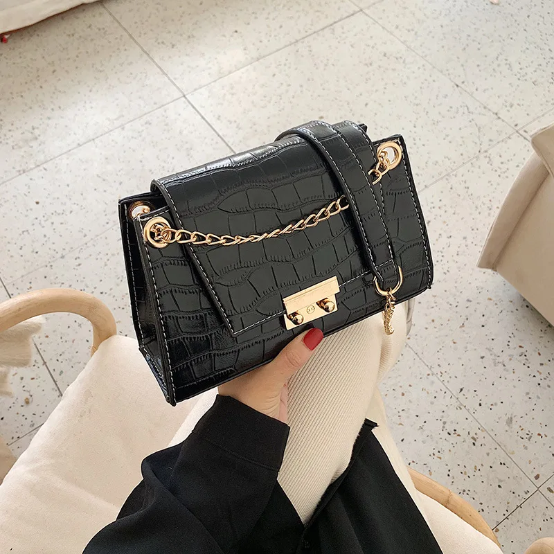 Sense Western Style Bag Women's 2019 New Style Versatile Textured Shoulder Bag Fashion Crocodile Pattern Chain Square Sling Bag