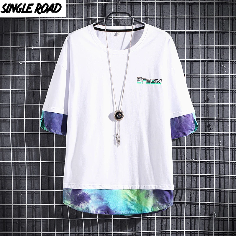 SingleRoad Man's T-Shirt Men 2020 Summer Top Tees Patchwork Tie Dye Oversized Japanese Streetwear T Shirt Cotton Tshirt Male | Мужская